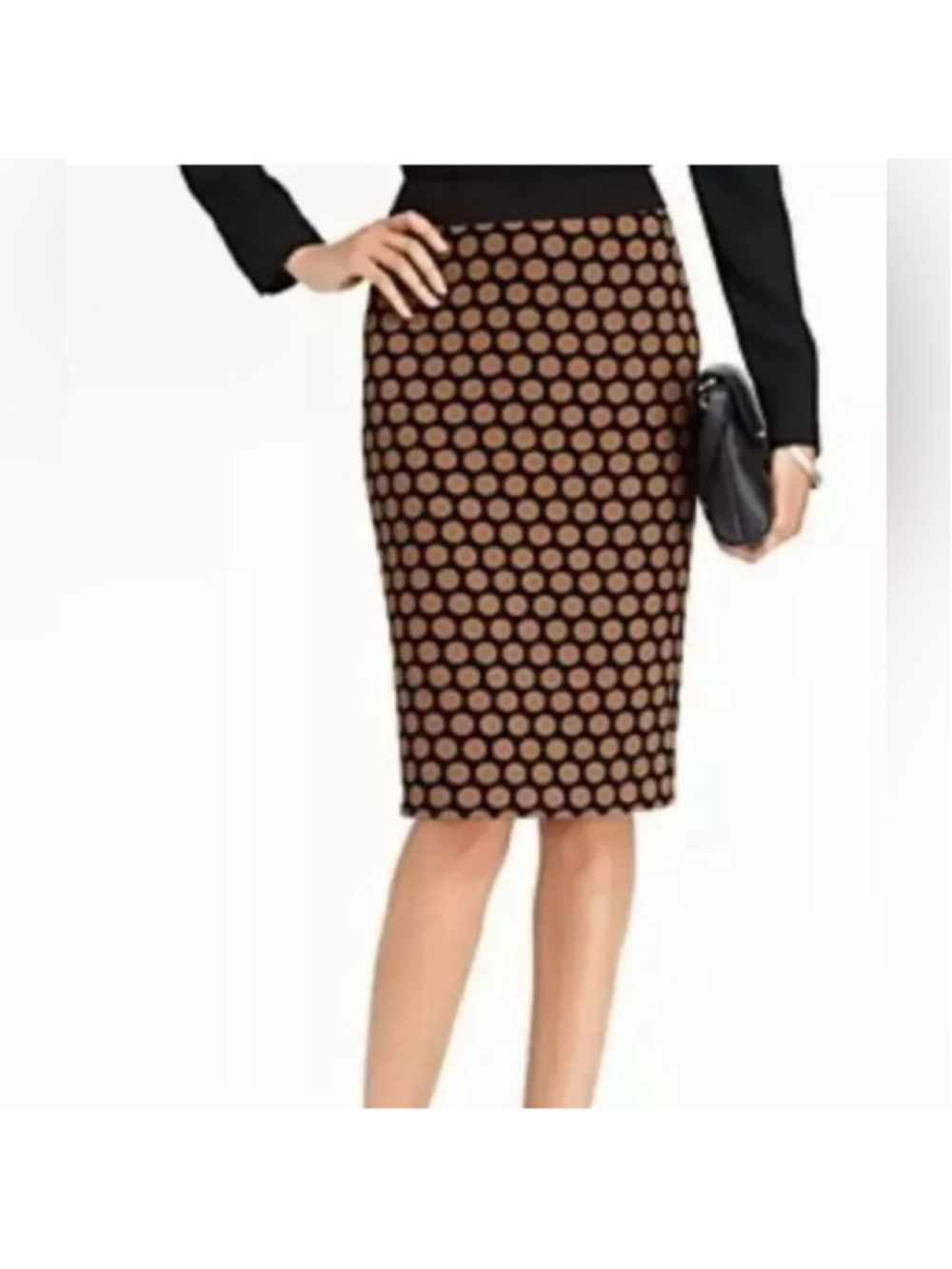 Talbots polyester and spandex brown polkadot pencil career skirt Size 4 petite